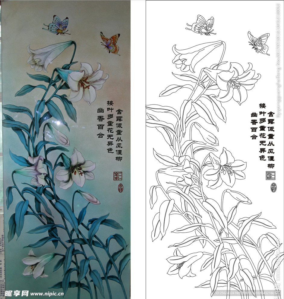 百合花和蝴蝶    幽香百合