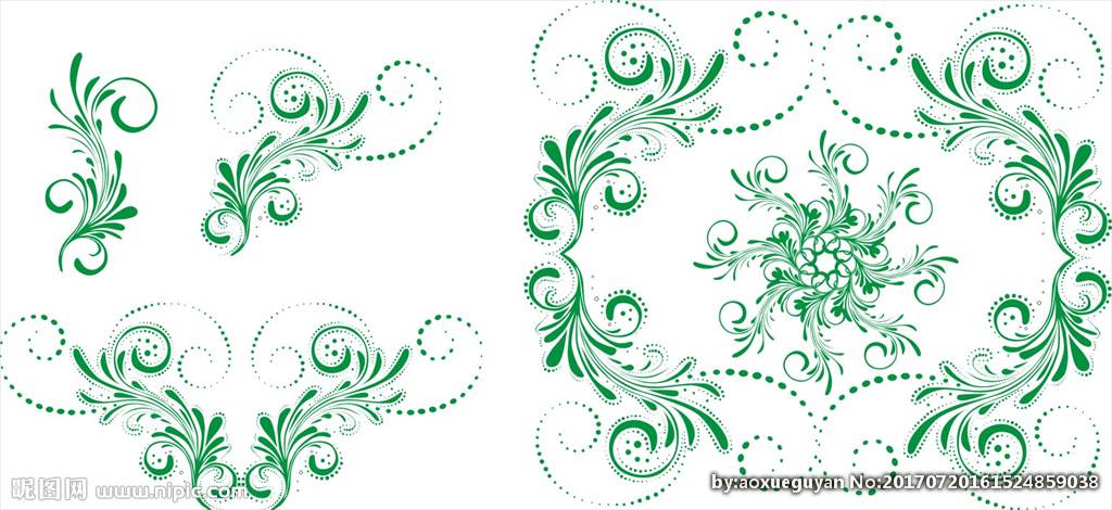 绿色植物矢量素材 花边 花纹