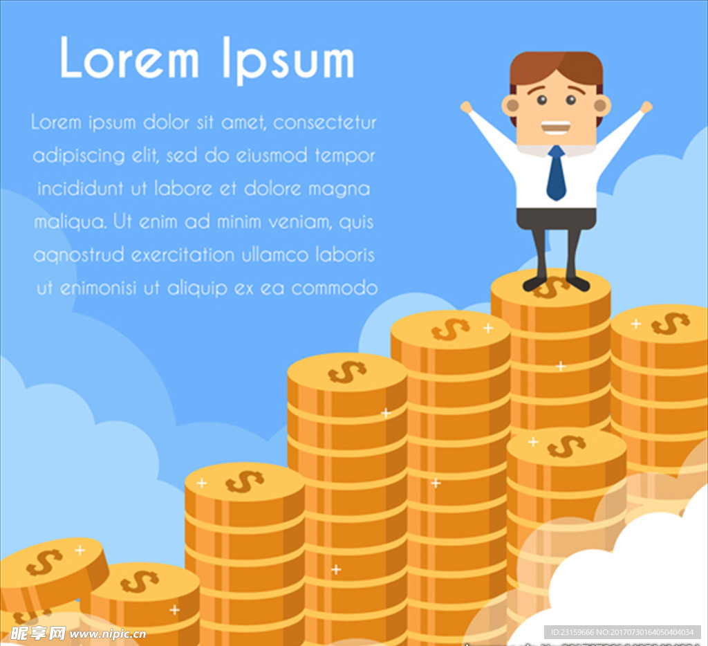 站在硬币上面的商人背景