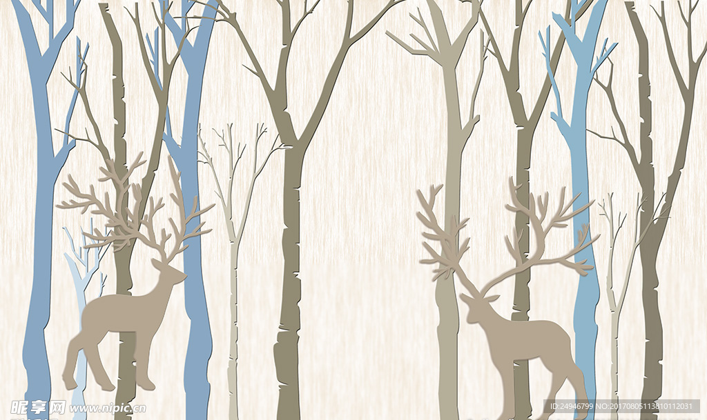 时尚树林梅花鹿影视背景墙