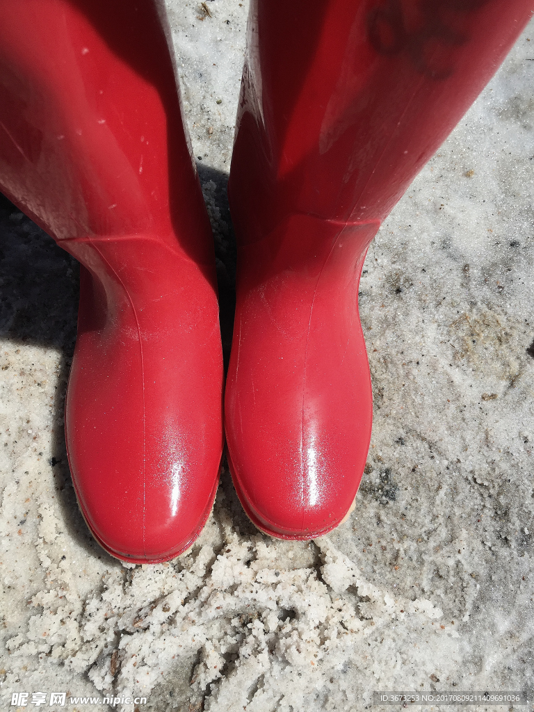 红靴子脚踩盐田