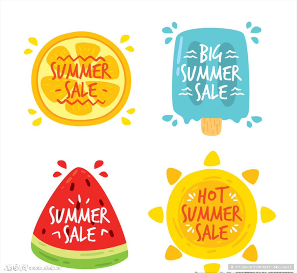 夏季西瓜和冰淇淋贴纸