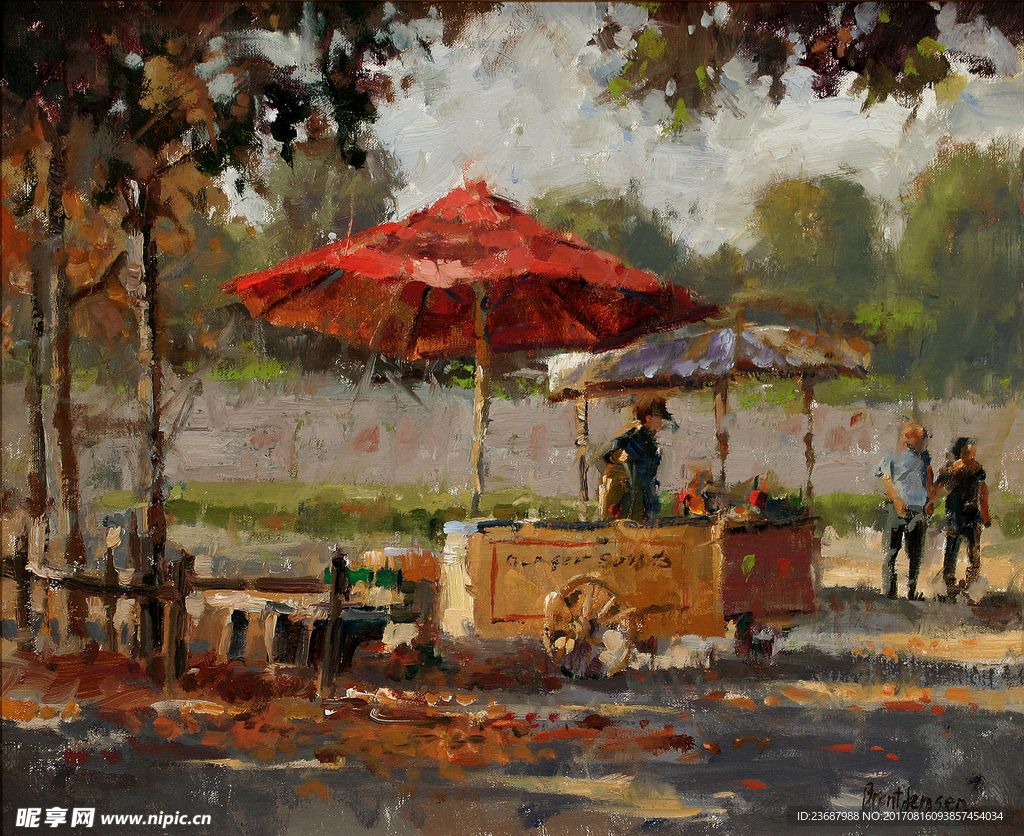路边的小商贩油画