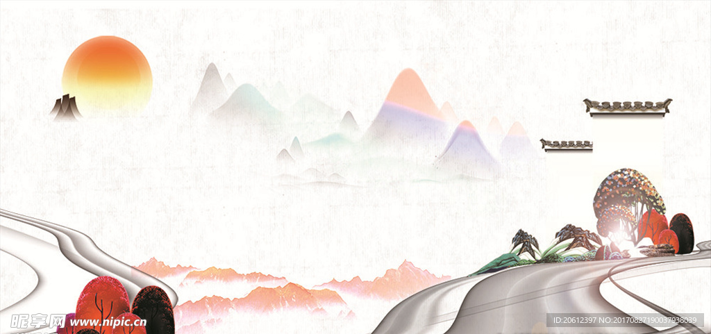 中式山水背景素材