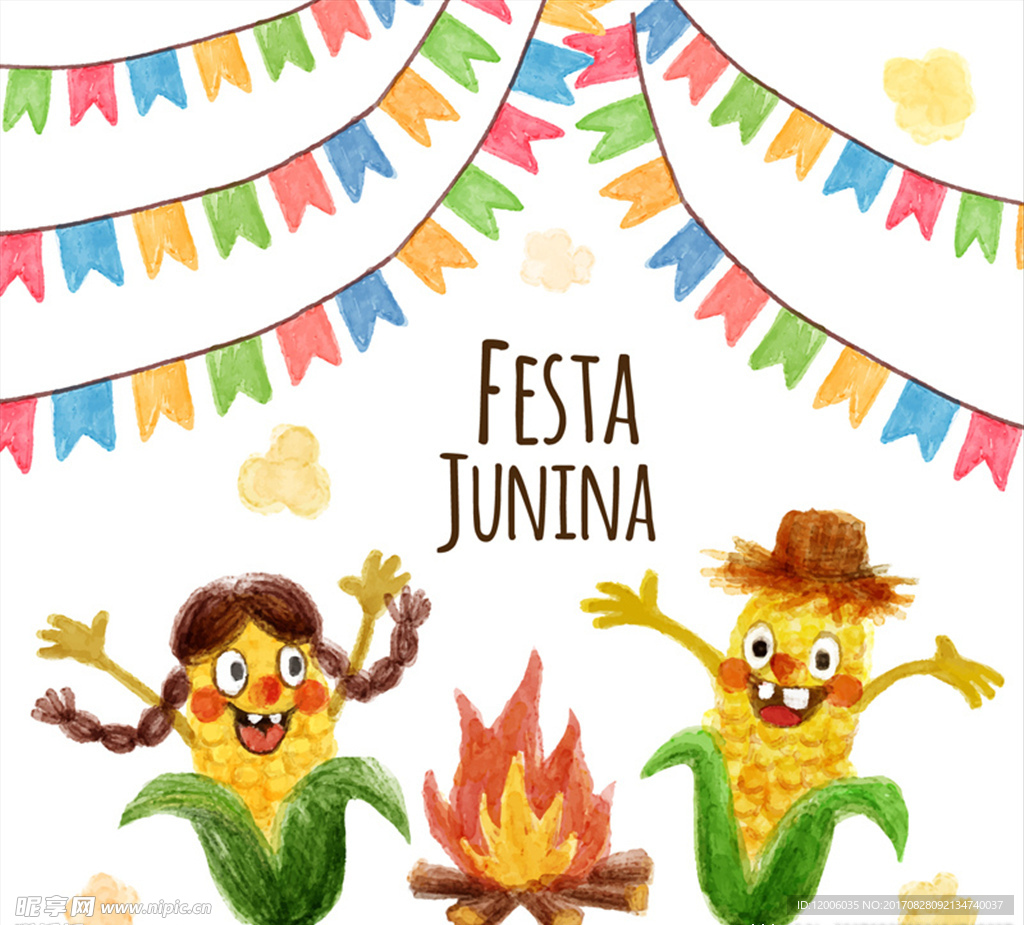 彩绘玉米巴西六月节贺卡矢量图