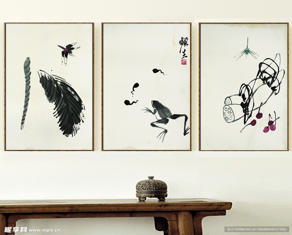 齐白石国画花鸟虫草中式无框画