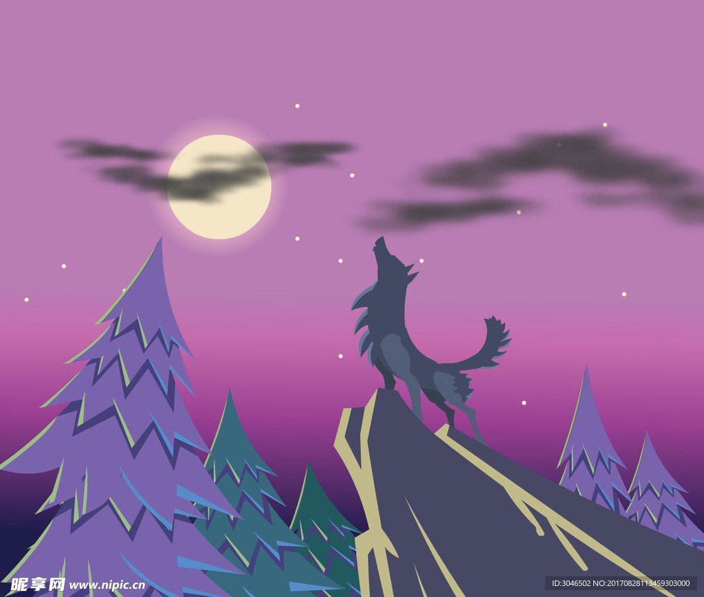 夜色动画场景狼朝天叫