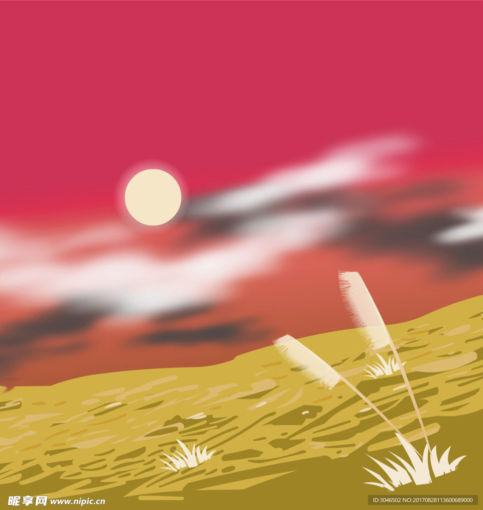 手绘游戏夜晚月色背景素材