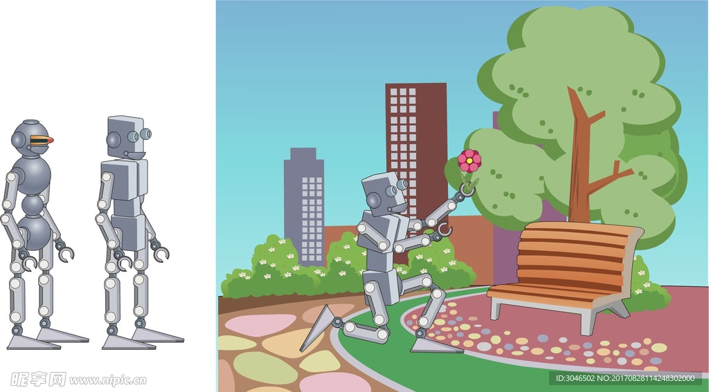 FLA手绘机器人小区风景