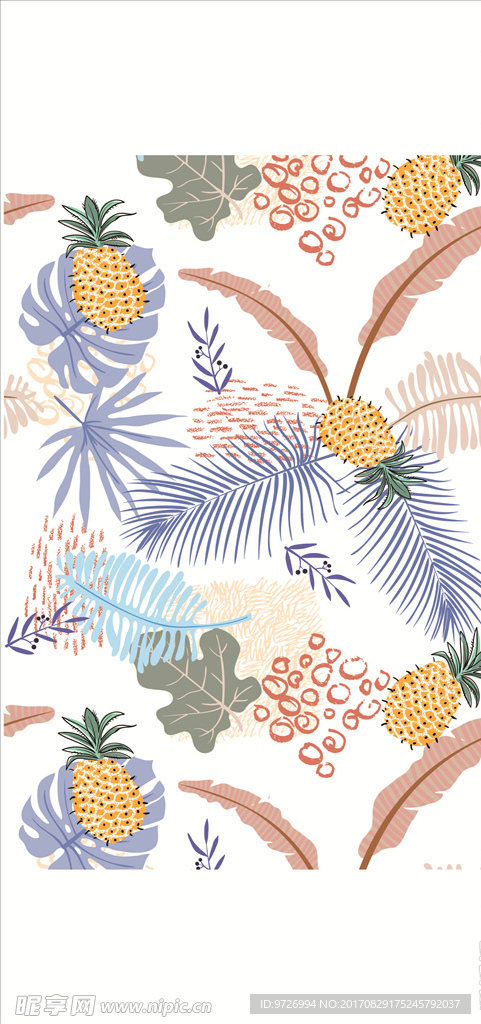 热带植物水果四方连续底纹