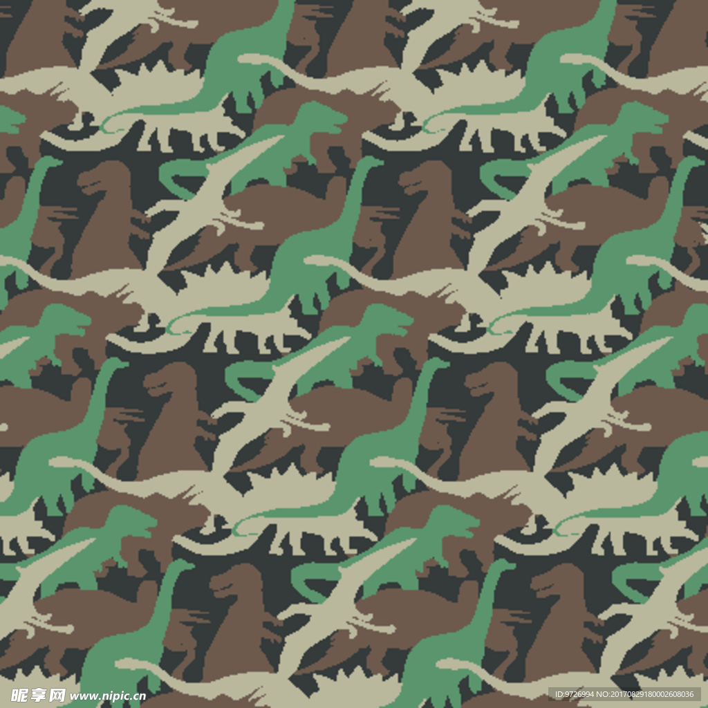 手绘恐龙迷彩四方连续底纹