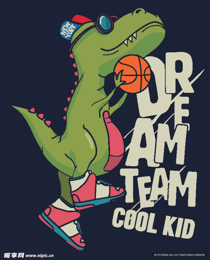 卡通恐龙打篮球矢量图下载