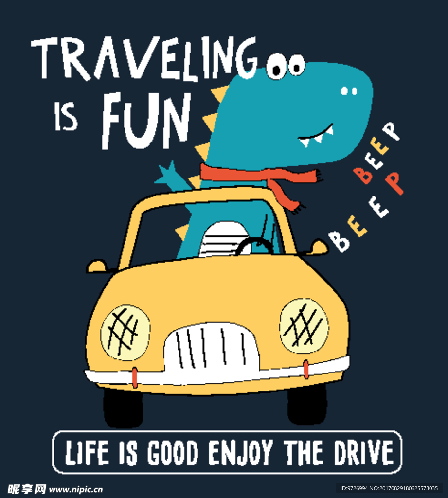 卡通恐龙跑车矢量图下载