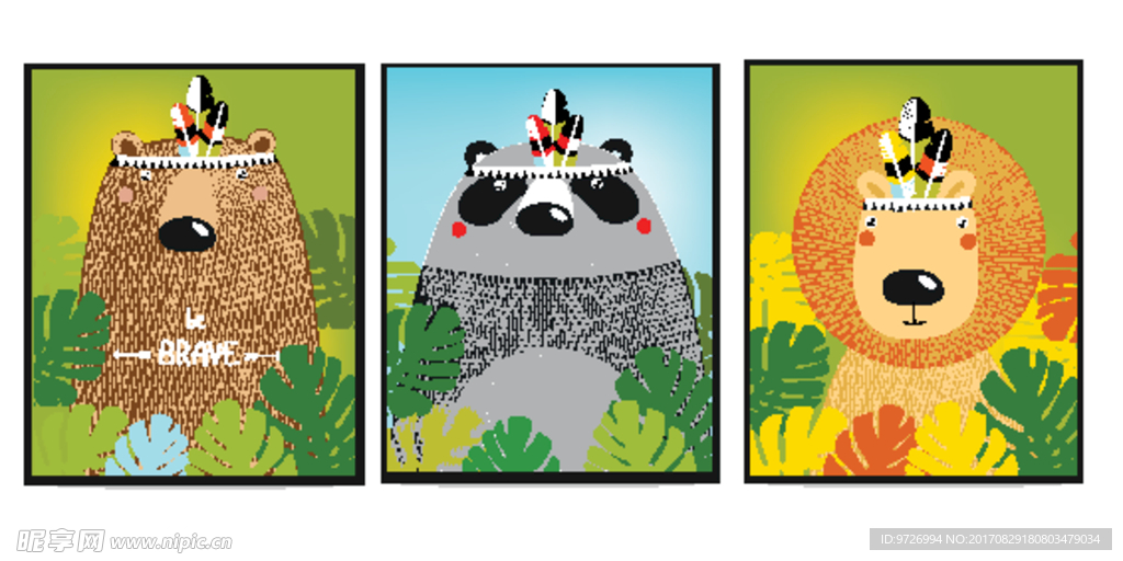 卡通手绘动物头像矢量图下载