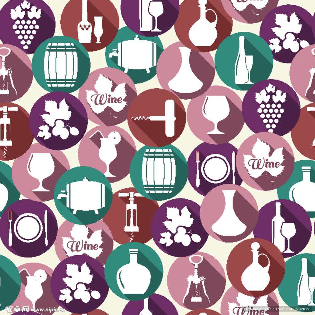 创意圆形葡萄酒元素无缝背景