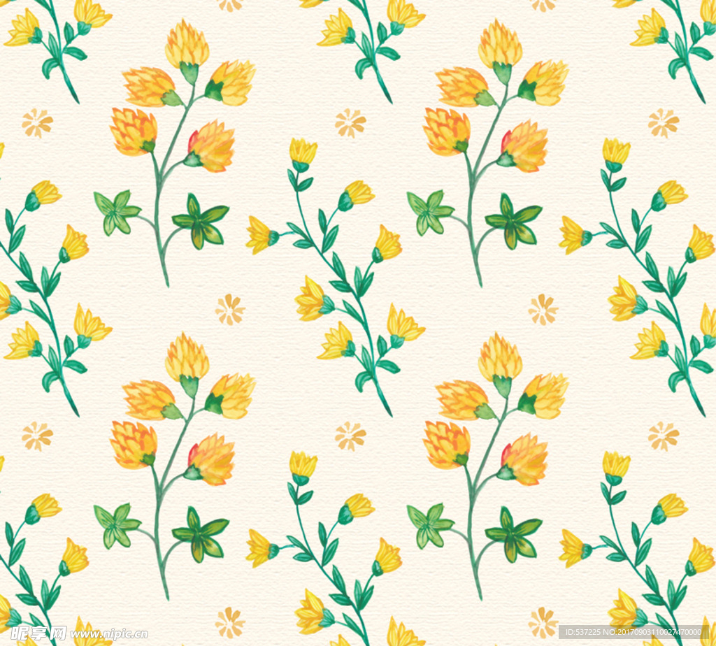 彩绘黄色花卉无缝背景矢量图