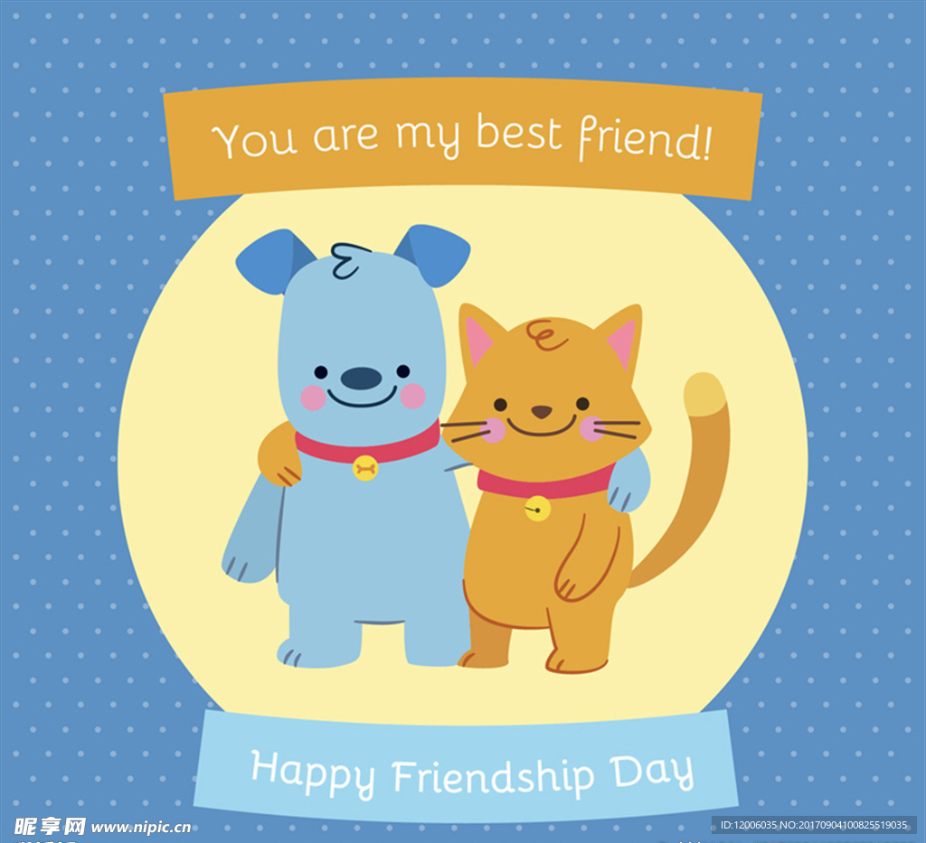 卡通猫和狗友谊日贺卡矢量素材
