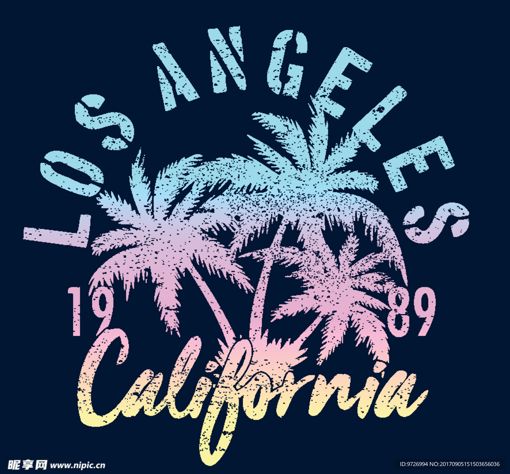 洛杉矶加利福尼亚椰树标签矢量图