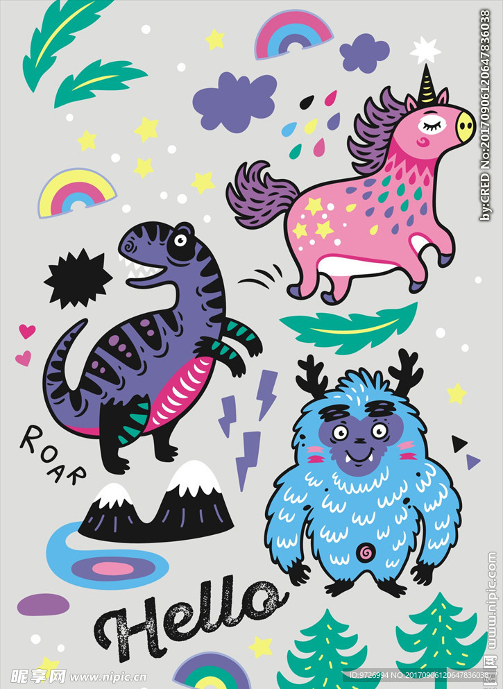 卡通动物怪物矢量图下载