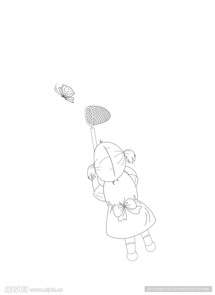 简笔画快乐童年捕蝶
