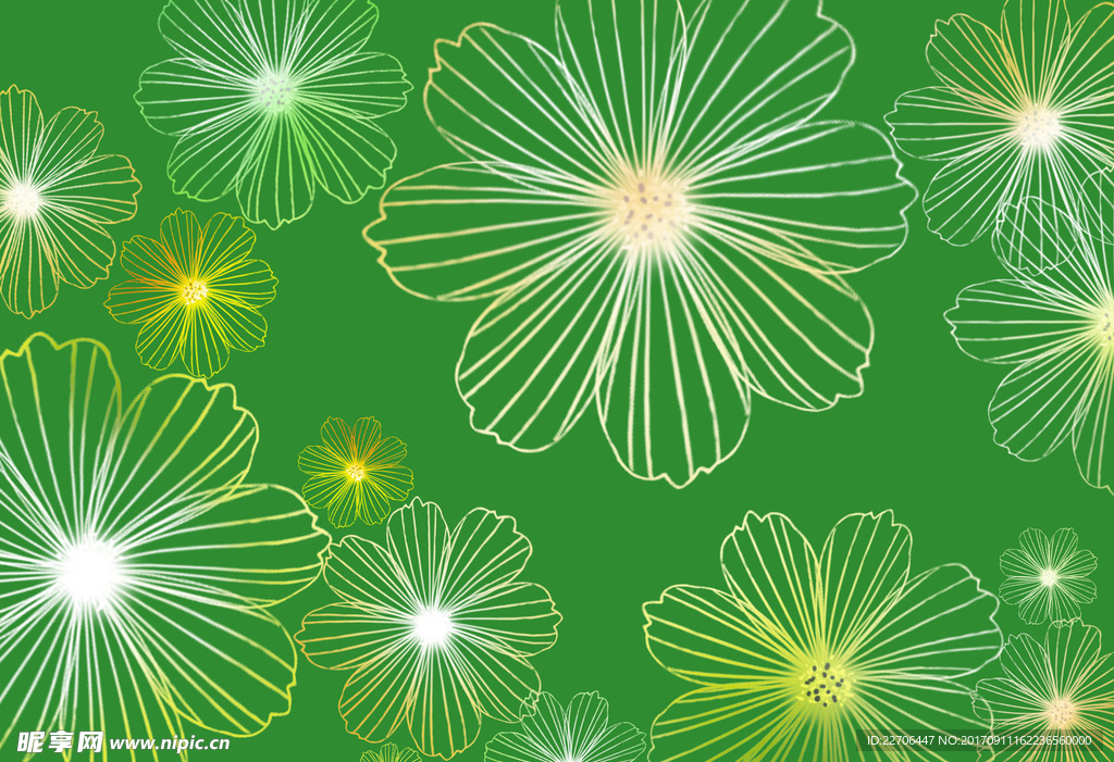 绿色线条花朵背景壁纸