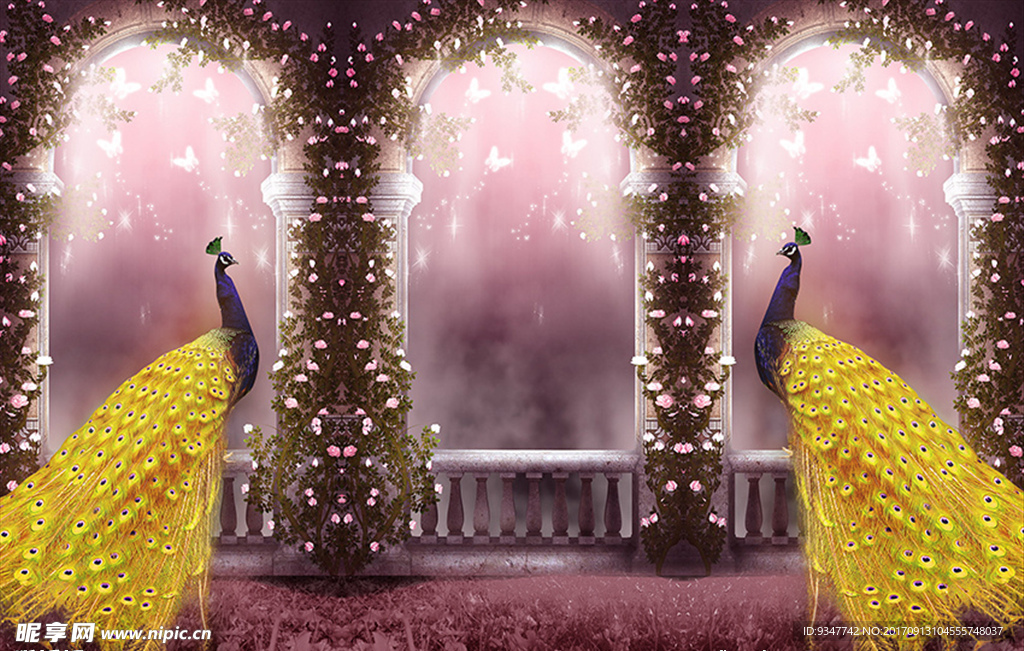 唯美孔雀拱门罗马柱