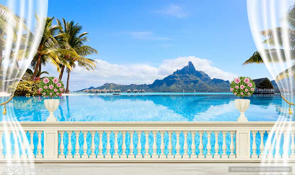 阳台椰树风景背景墙