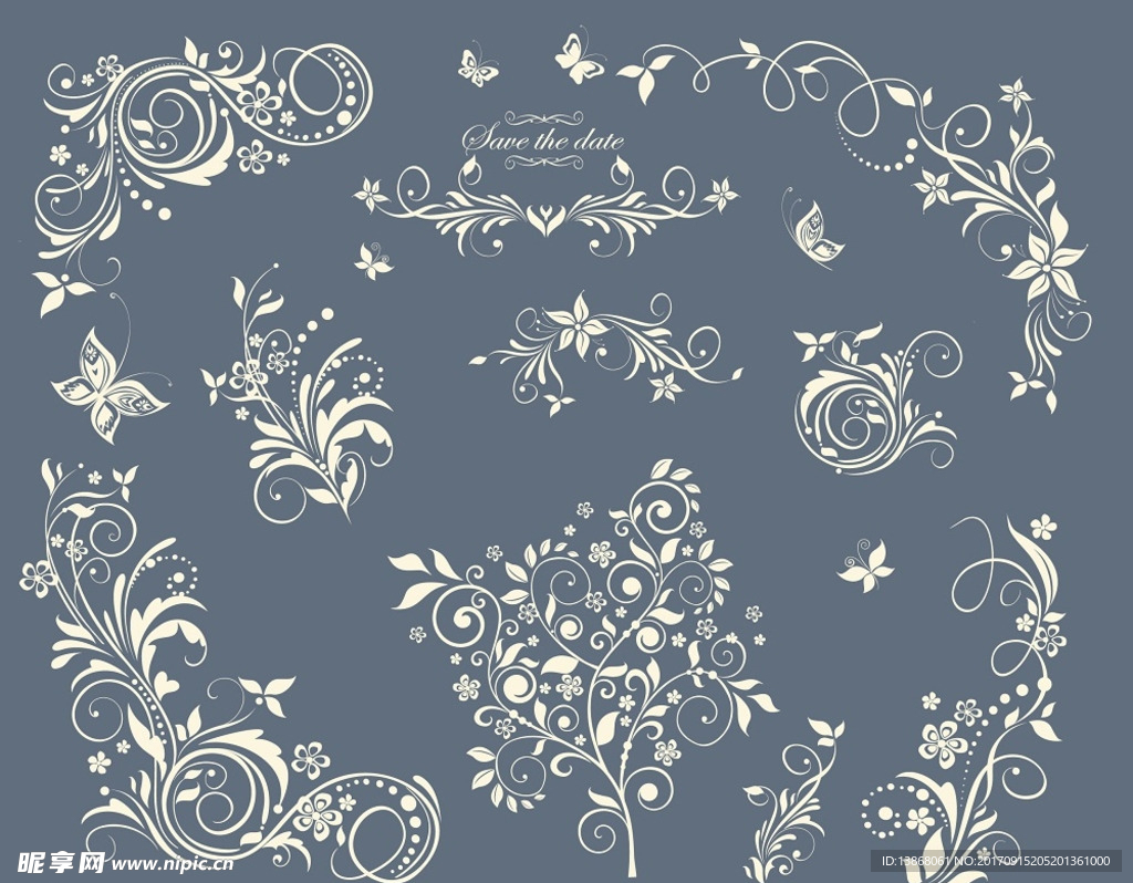 复古古典欧美花纹纹饰矢量素材