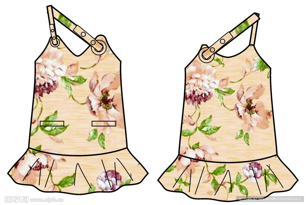 印花吊带裙矢量图