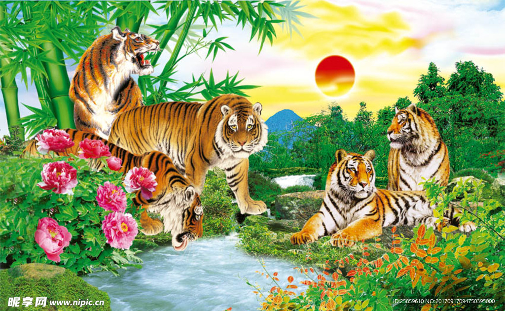 五虎图 五虎临门  虎虎生威