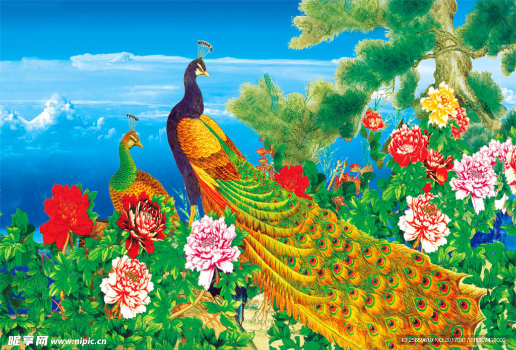 孔雀牡丹国色天香