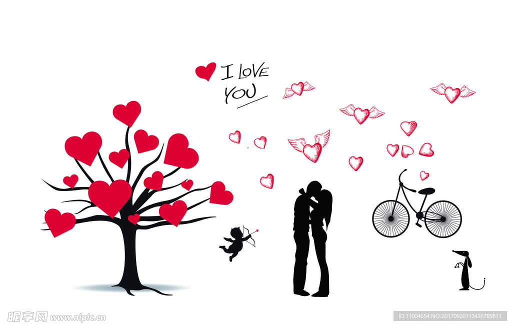 情侣树下剪影图