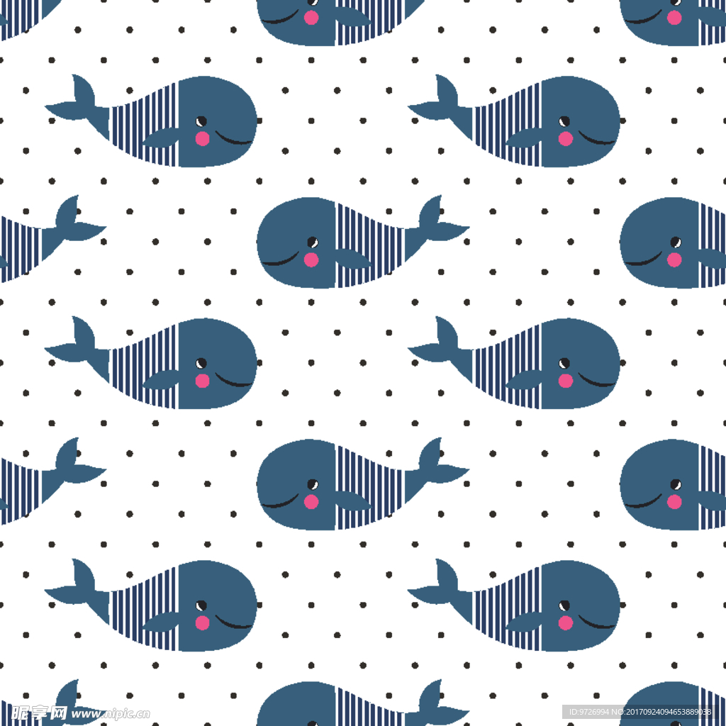 卡通鲸鱼四方连续底纹