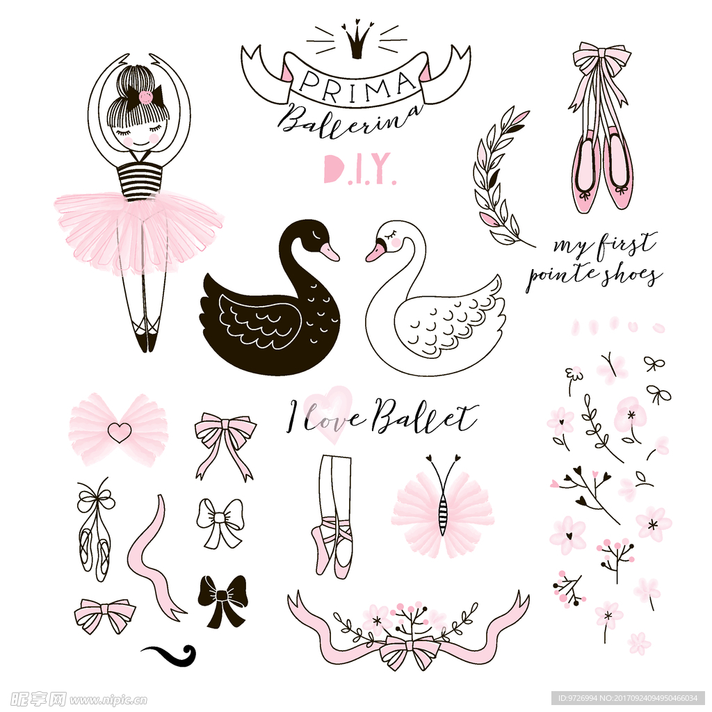 卡通人物芭蕾舞天鹅矢量图下载