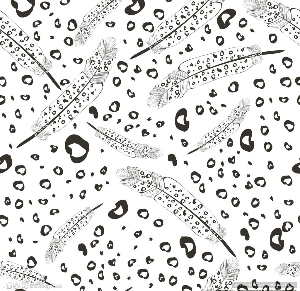 豹纹羽毛矢量图四方连续底纹
