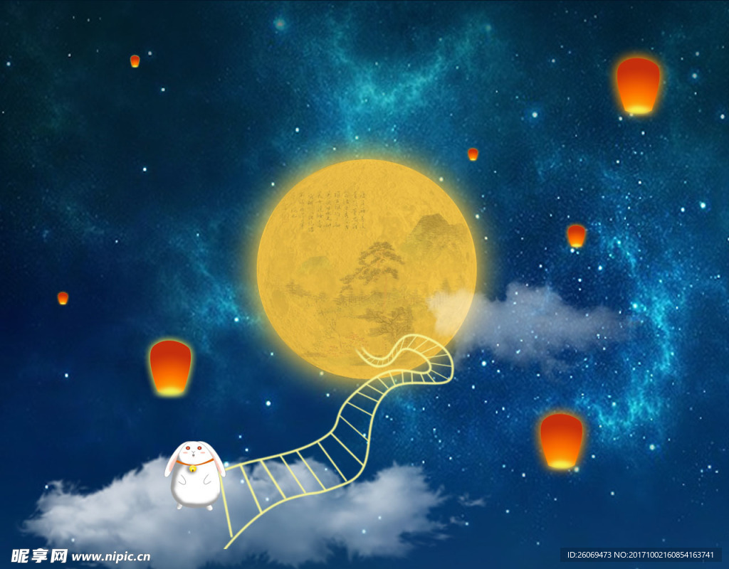 中秋佳节可爱月兔赏月背景图
