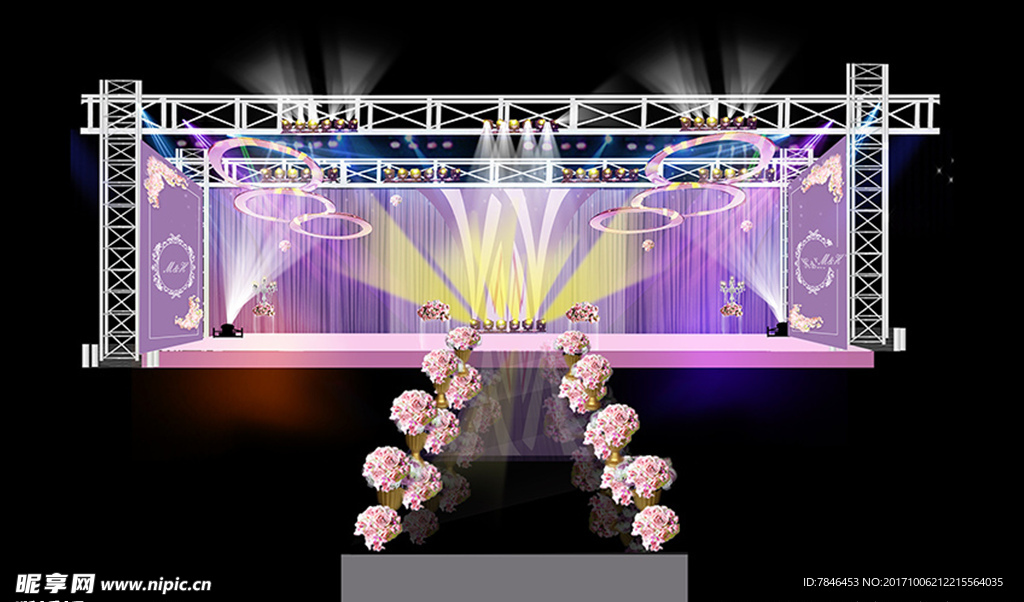 紫色婚礼舞台效果图