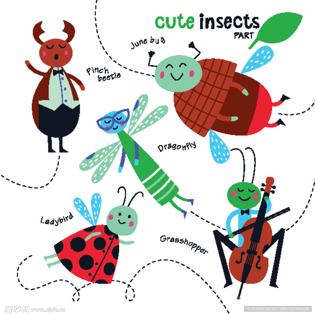 卡通昆虫音乐会矢量图下载