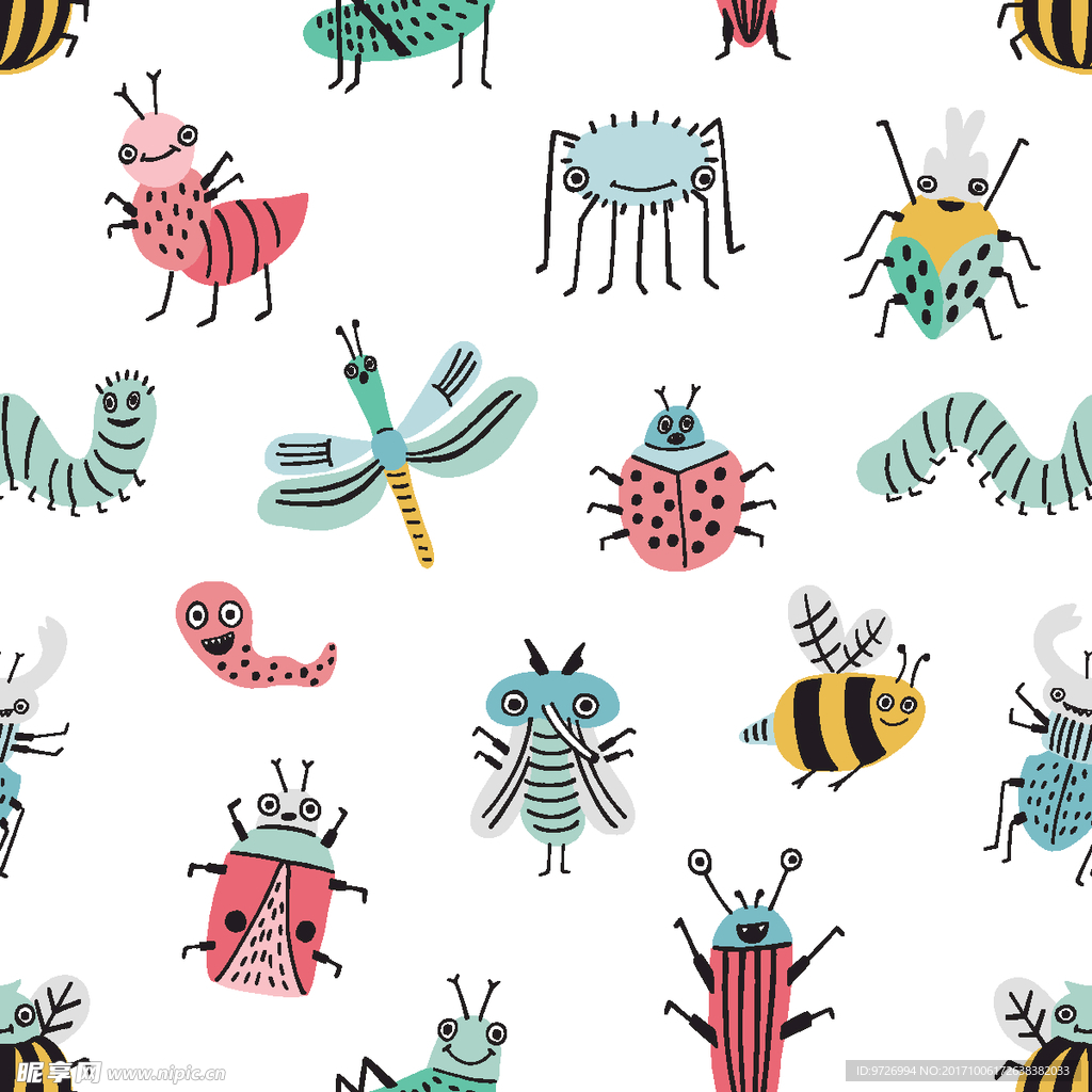 卡通虫子四方连续底纹