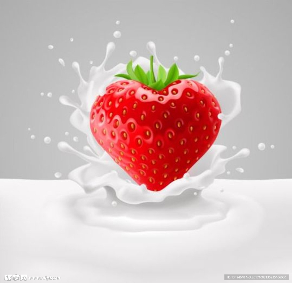 牛奶飞溅草莓矢量背景