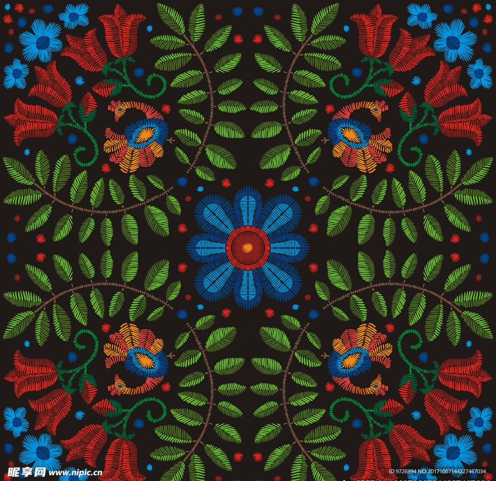 植物花朵花卉刺绣矢量图下载