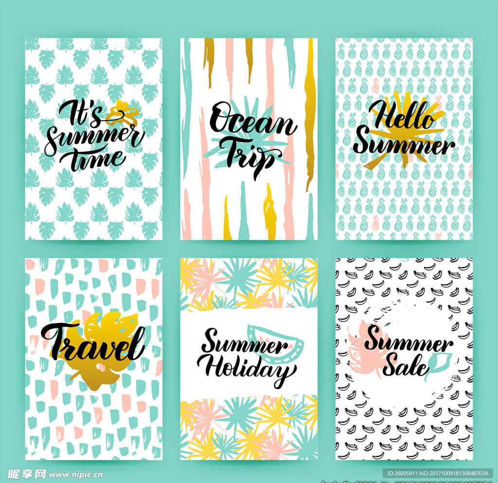 夏日小清新印花图案水彩画