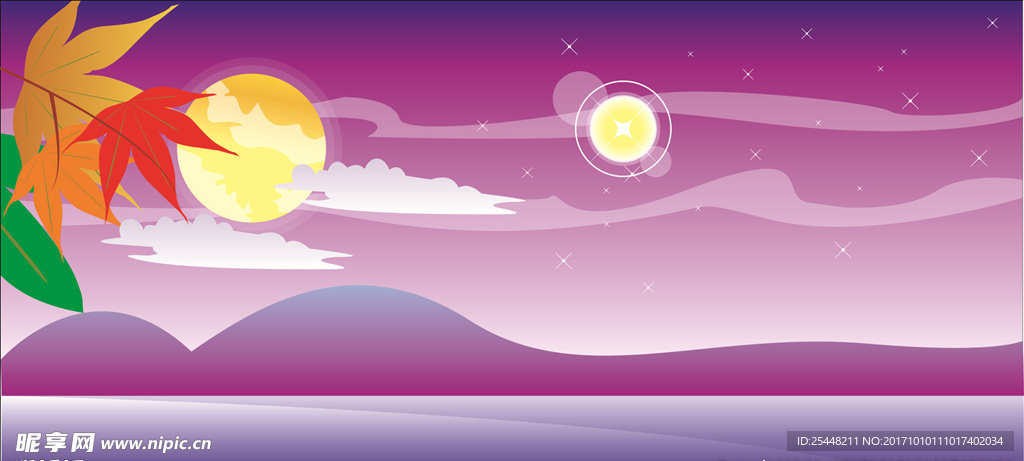 手绘风景插画矢量图