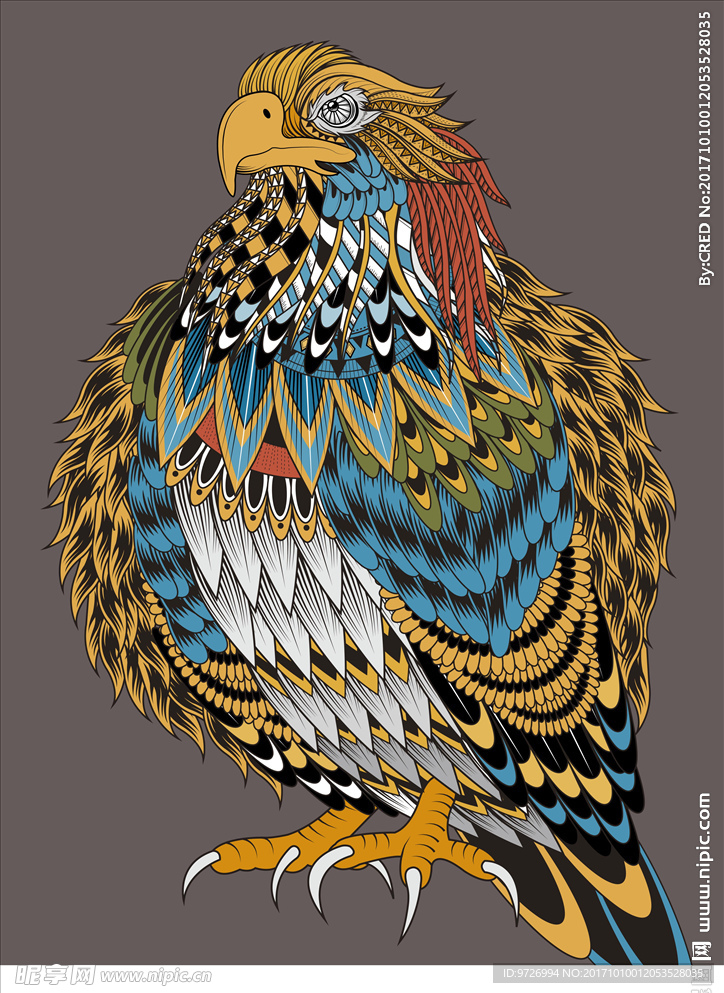 手绘民族风动物花纹矢量图下载