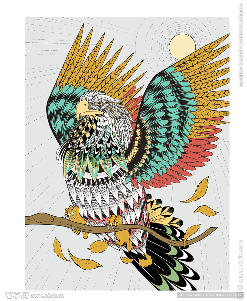 手绘民族风动物花纹矢量图下载