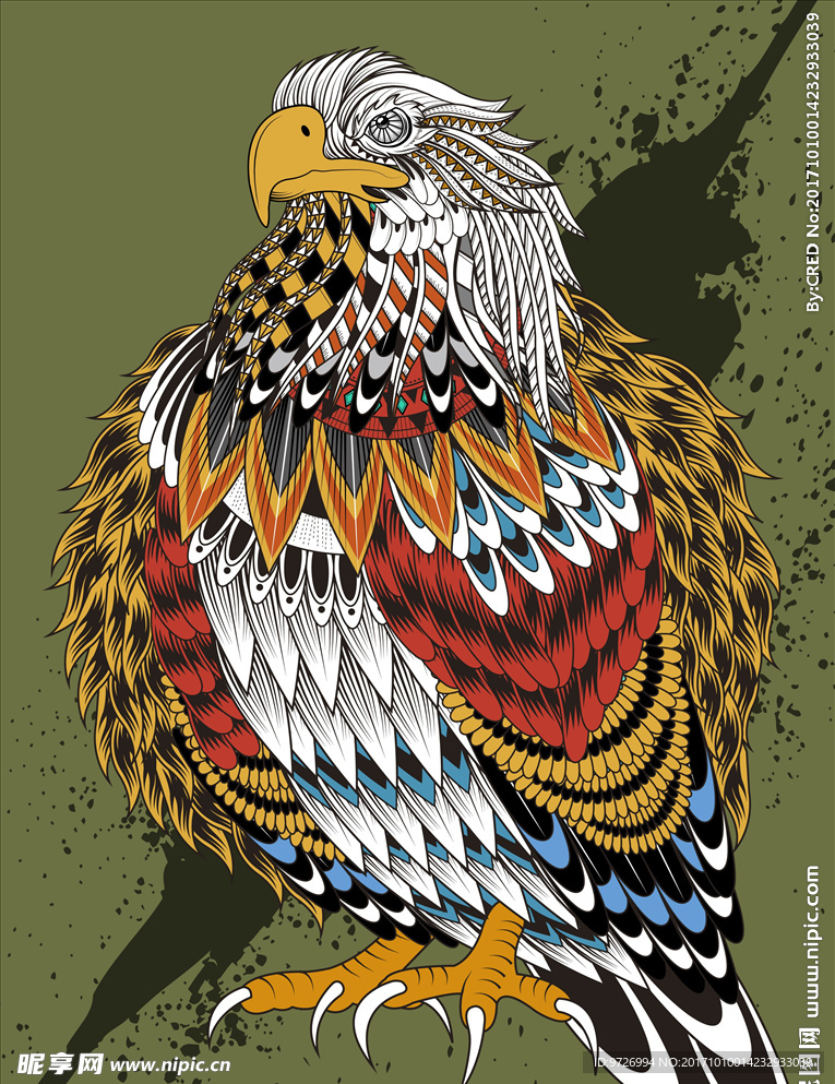 手绘民族风动物花纹矢量图下载