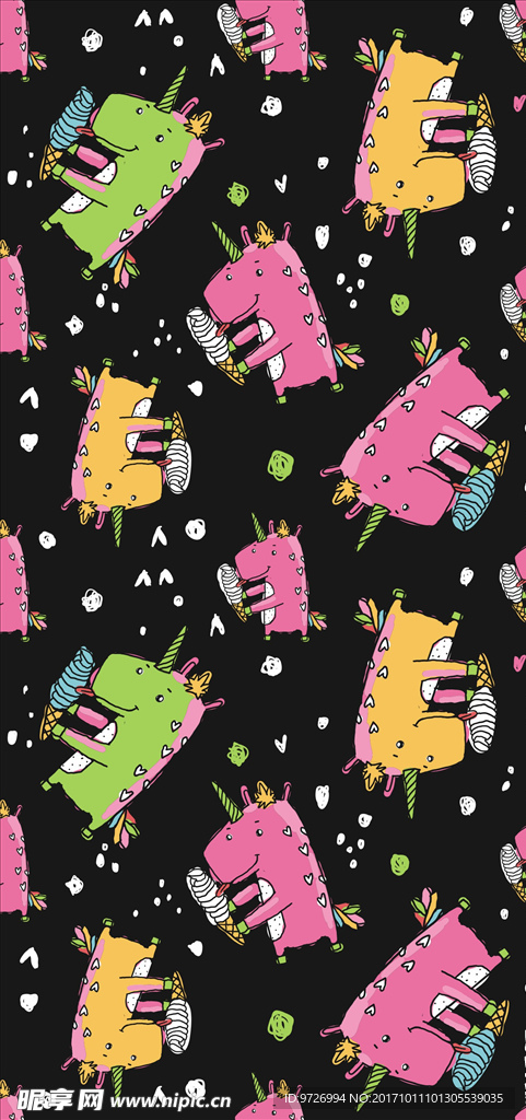 卡通恐四方连续底纹