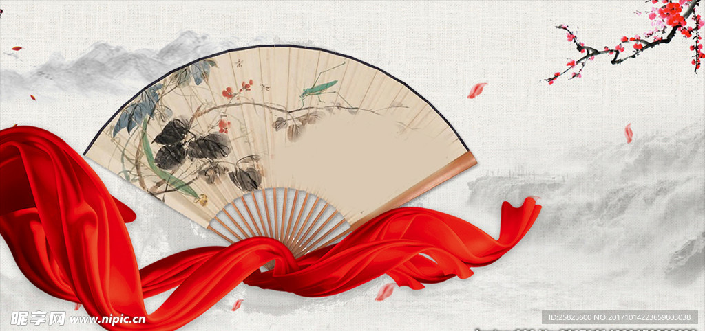 唯美大气扇子中国风素材