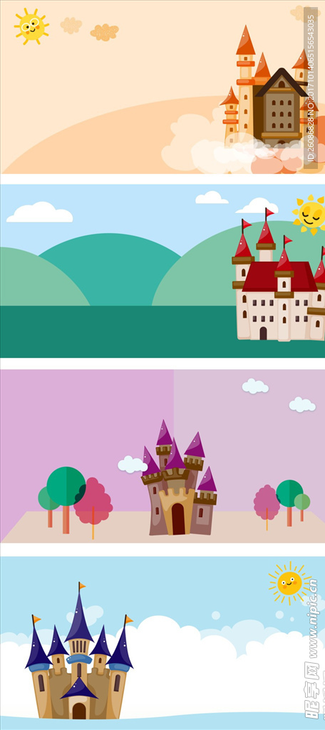 矢量卡通城堡童话城堡背景