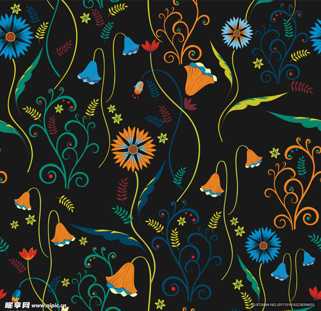 植物花朵花卉四方连续底纹